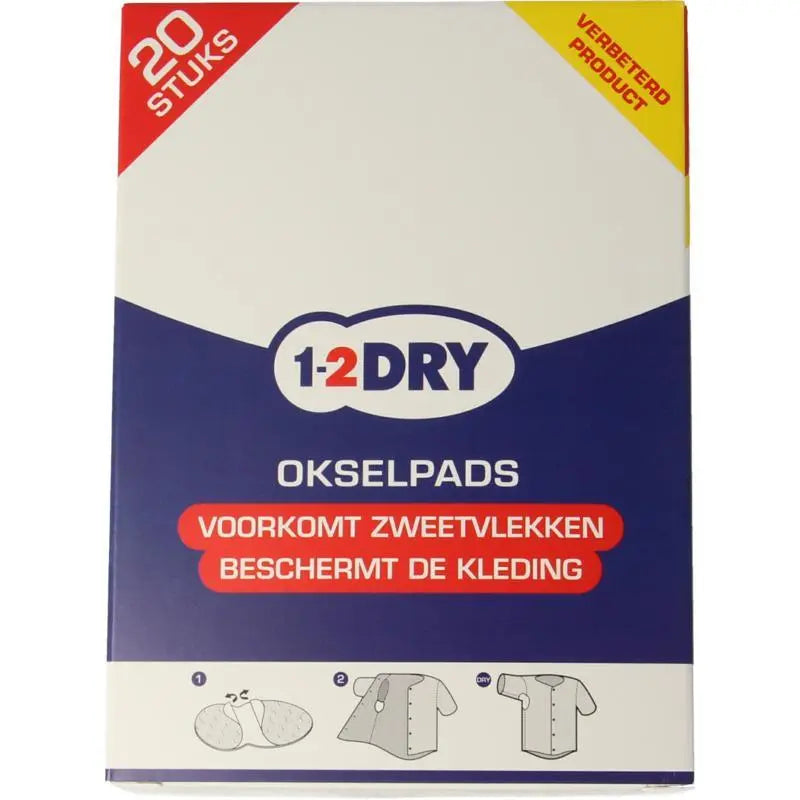 1-2DRY 20 Large White Underarm Pads Antiperspirant - Against Sweat Stains - Absorbent 1-2dry