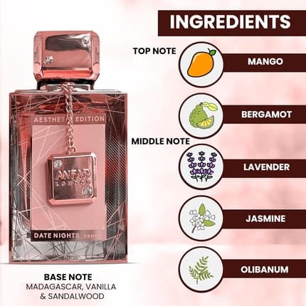 Anfar London Date Nights Extrait De Parfum Seductive and Long Lasting Arabian Perfume Sophisticate High Oil Concentration Notes Mango, Bergamot, Jasmine, Vanilla, Sandalwood Parfum (Parfum) Femme 101ml