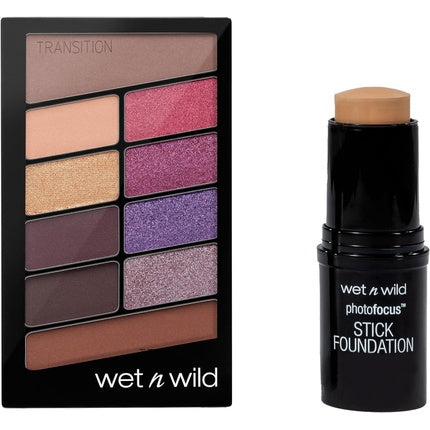 Wet n Wild Ready to Selfie Set with Photo Focus Stick Foundation in Soft Beige Shade & Color Icon 10 Pan Eyeshadow Palette - Long-Lasting Face Make-up with Intense Moisture