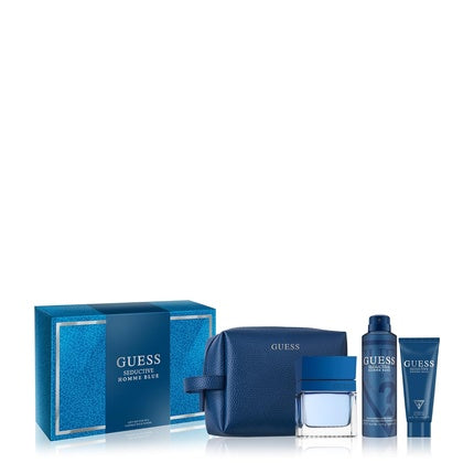 Guess Seductive Blue Men Homme Eau de Toilette 4 Piece Gift Set - Cologne Spray 3.4 Fl. Oz., Deodorizing Body Spray 6.0 Oz., Shower Gel 3.4 Fl. Oz., & Pouch Guess