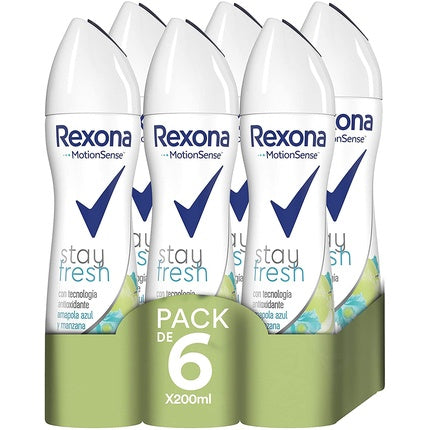 Rexona Stay Fresh Deodorant 200ml - Pack of 6 (Total 1200ml) Unilever