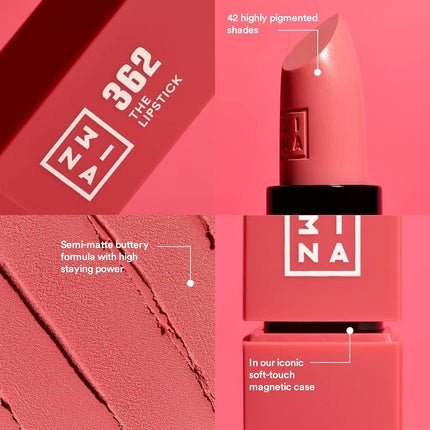 3ina Matte Black Lipstick with Magnetic Cap Hydrating Finish Cruelty Paraben Free and Vegan 0.11oz - Maison des fragrances