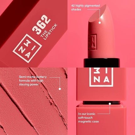 3ina The Lipstick Outstanding Shade Selection Matte and Shiny Finishes 0.16oz 250 Dark Pink Red - Maison des fragrances