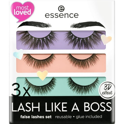 Essence Lash Like a Boss False Lashes Set 01 Vegan Without Microplastic Particles Perfume-Free 3 Pairs - Pack of 3 Essence