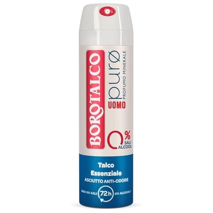 Borotalco 's Deodorant Pure with Essential Talc Formula Alcohol and Aluminum Salts Free Dry Odor Blocking Mineral Scent 72h Effectiveness Déodorant (Déo) Homme