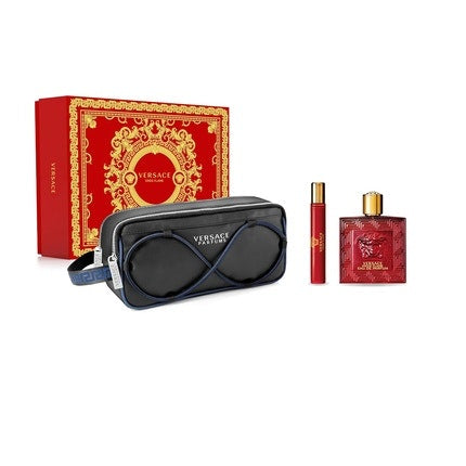 Versace  Eros Flame Natural Eau de parfum  Spray Avec Cosmetic Bag 3-Piece Coffret Pour Homme Versace