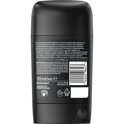 Nivea Black & White 48h Anti-Perspirant Stick Déodorant (Déo) Homme 50ml