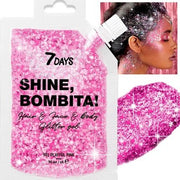 7DAYS Shine Bombita Glitter Gel for Face Hair Body Sparkling Face Paint with Chunky Sequins for Party Rave Festival Halloween Quick - Drying No Glue Holographic Makeup Pink 90ml - Maison des fragrances