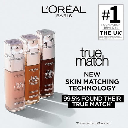 L'Oreal Paris True Match Liquid Foundation Skincare Infused with Hyaluronic Acid SPF 17 30ml 8.5W Toffee