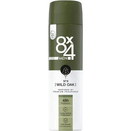 8X4 Men N°8 Wild Oak Antiperspirant Spray 150ml Deodorant with Woody Fragrance Reliable 48h Protection 8x4