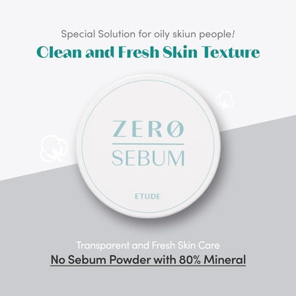 ETUDE Zero Sebum Drying Powder 4g New Lightweight Oil Control No Sebum Loose Face Powder with 80% Mineral Long Lasting for Setting or Foundation Makes Skin Downy 4g