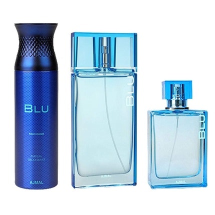 Ajmal Blu Coffret Pour Homme Eau de Parfum   Deodorant Cologne Fresh Floral Woody Musky Ambery Ajmal