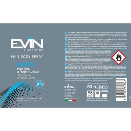 ‎Evin EVIN 24 's Air Freshener Black Pepper and Vetiver Leaves Déodorant (Déo) Homme 150ml