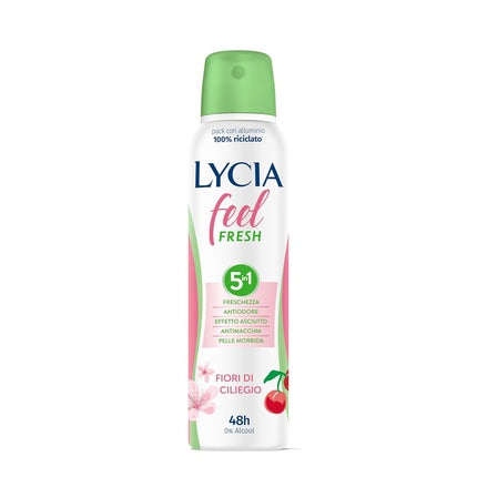 Lycia Deodorant Spray Feel Fresh Alcohol-Free 48 Hour Protection Cherry Blossom Scent 150ml Lycia