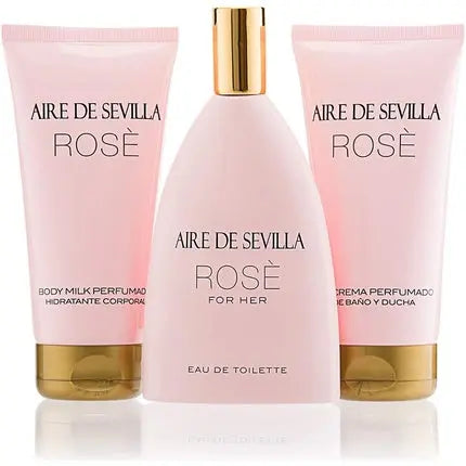 Aire de Sevilla Rose Set Body Milk Eau de Toilette Shower Gel for Women - Pack of 3 Instituto Español