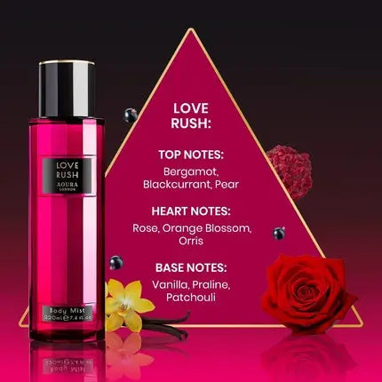 Aoura London Women's Love Rush Body Mist Fragrance Spray 220ml Aoura