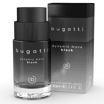 Bugatti Dynamic Move Black 's Perfume - Oriental Woody - Sensual and Strong Combination of Cashmere Wood, Musk, and Lychee - Fruity, Fresh, and Woody-Warm Eau de Toilette (EDT) Homme 100ml