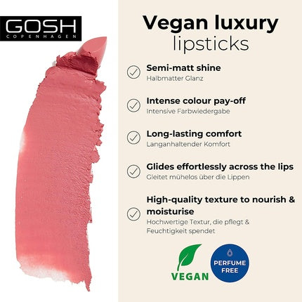 GOSH Luxury Rose Lipstick with Light Shimmer Vegan Moisturizing Long-Lasting 001 Love