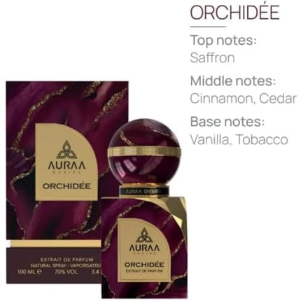 Orchidee Extrait de Parfum 100ml by Auraa Desire Luxurious Unisex Fragrance with Saffron, Cinnamon, Cedar, Vanilla, and Tobacco Auraa Desire