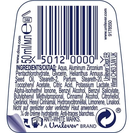 Dove Invisible Dry Roll-On Deodorant Antiperspirant Déodorant (Déo) Mixte 50ml
