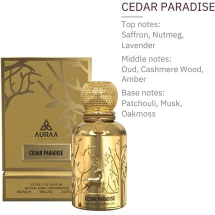 Cedar Paradise Extrait Perfume 100ml by Auraa Desire - Strong Spicy Fresh Scent for Men - Saffron, Nutmeg, Lavender Eau de Parfum Auraa Desire