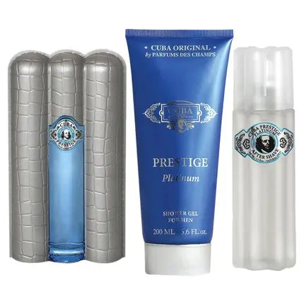 Cuba Prestige Platinum Fragrance for Men 3 Piece Gift Set - 3.0oz EDT Spray, 3.4oz Aftershave, 6.8oz Shower Gel Eco Fine