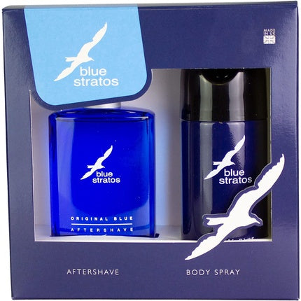 Blue Stratos Aftershave and Deodorant Body Spray Gift Set 100ml and 150ml Three Pears