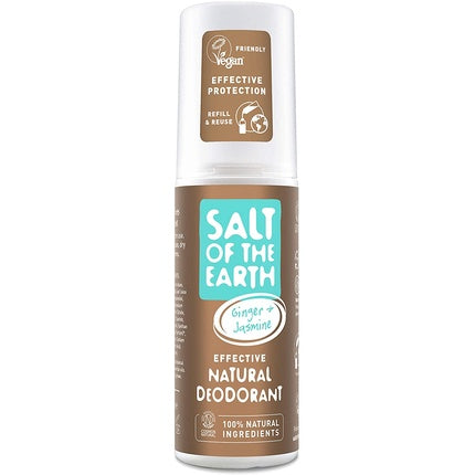 Salt of the Earth Natural Deodorant Spray Vegan Long Lasting Protection Refillable Leaping Bunny Approved Cloudy Ginger & Jasmine 100ml Salt Of The Earth