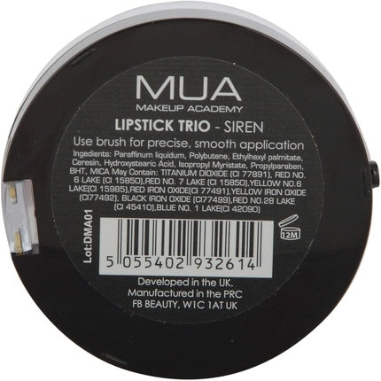MUA Satin Lipstick Trio Cream Lip Colour Makeup Peach Plum Brown Siren