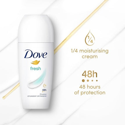 Dove Fresh Anti-Perspirant Roll-On Deodorant with ¼ Moisturizing Cream for 48-Hour Protection 50ml - Pack of 6 Dove