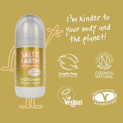 Salt of the Earth Natural Deodorant Roll On Neroli & Orange Blossom 75ml - Ressillable, Vegan, Long Lasting Protection, Leaping Bunny Approved, Made in the UK