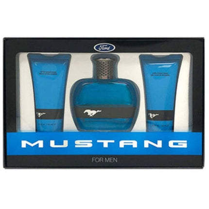 Mustang for Men Blue Eau De Toilette Spray 3.4oz with After Shave Balm and Body Wash Mustang