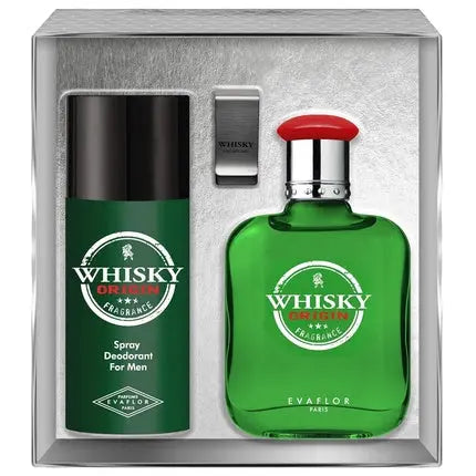 Evaflor Whisky Origin Eau De Toilette Spray 100ml And Clip Deodorant Spray 150ml Set Evaflor