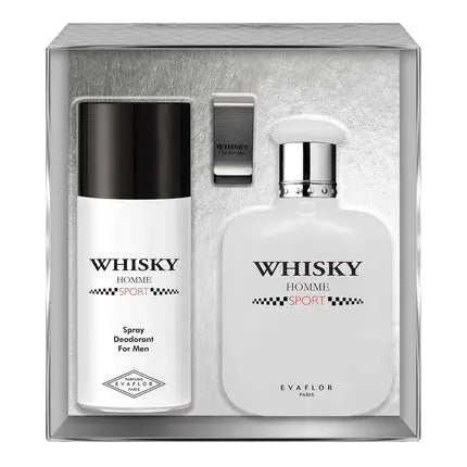 Evaflorparis Whisky Sport Gift Box Eau de Toilette 100ml + Deodorant 150ml + Money Clip Set Natural Spray Men Perfume 520g Evaflorparis