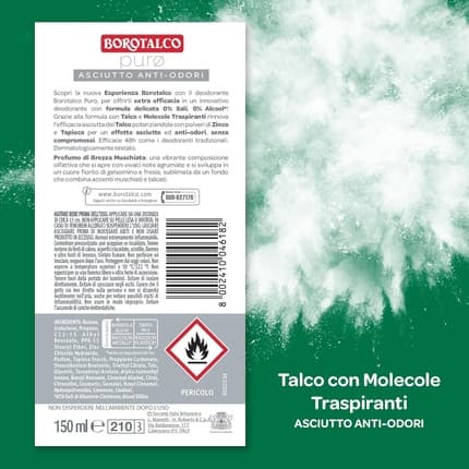 Borotalco Deodorant Pure Musk Breeze with Talcum Breathable Molecules Alcohol and Aluminum-Free Dry and Odor-Inhibiting 48h Effectiveness Musk Scent Déodorant (Déo) Mixte
