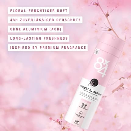 8x4 Velvet Blossom Deodrant Spray With Floral-Fruity Scent 150ml