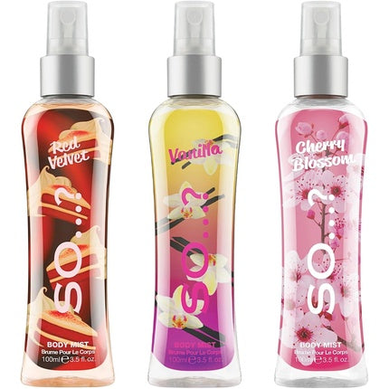 So...? Luscious Trio Womens Body Mist Gift Set with Red Velvet, Vanilla, & Cherry Blossom Fragrance Spray 3x100ml - Pack of 3 So…