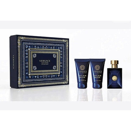 Versace  Dylan Blue 3- Piece Giftset Pour Homme, Eau DeToilette 50ml, Aftershave Balm 50ml, Luxury Bath & Shower Gel 50ml Versace