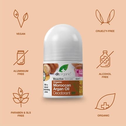Dr Organic Moroccan Argan Oil Deodrant Natural Vegan Cruelty Free Paraben & Sls Free Aluminum Free for Women & Men 50ml