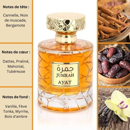 Ayat Perfumes Jumrah - Made in Dubai with Spicy Notes of Amber, Vanilla, Cinnamon, and Woody - Oriental and Eau de Parfum (EDP) Femme 100ml