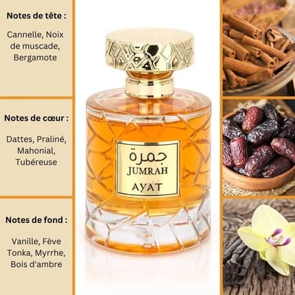 Ayat Perfumes Jumrah - Made in Dubai with Spicy Notes of Amber, Vanilla, Cinnamon, and Woody - Oriental and Eau de Parfum (EDP) Femme 100ml
