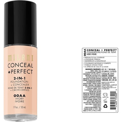 Milani Conceal and Perfect 2 in 1 Foundation + Concealer Ivory 30ml