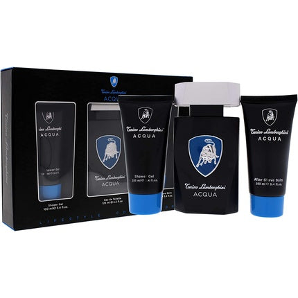 Tonino Lamborghini Acqua For Men 3 Piece Gift Set 4.2oz EDT Spray 3.4oz Shower Gel 3.4oz After Shave Balm Tonino Lamborghini