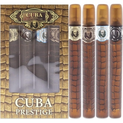 Cuba Cuba Prestige For Men 4 Piece Gift Set 1.17oz Classic EDT Spray, 1.17oz Black EDT Spray, 1.17oz Platinum EDT Spray, 1.17oz Legacy EDT Spray Cuba