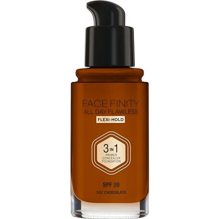Max Factor Facefinity 3-in-1 All Day Flawless Liquid Foundation SPF 20 102 Chocolate 30ml