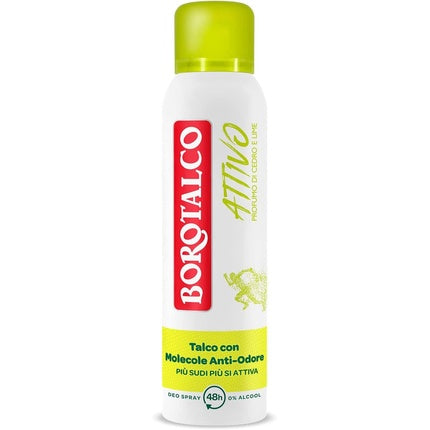 Borotalco Yellow Active Spray Deodorant Formula without Alcohol and Talc with Anti-Odor Molecules 48 Hours Effectiveness Cedar and Lime Scent 150ml Italian Gourmet E.R