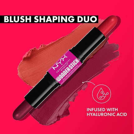 NYX Professional Makeup Wonder Stick Blush with Hydrating Hyaluronic Acid Dual-Ended Cream Stick Bright Amber and Fuchsia