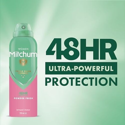 Mitchum Women Triple Odor Defense 48HR Protection Deodorant Spray & Antiperspirant 200ml Powder Fresh Mitchum