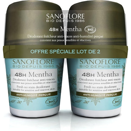 Sanoflore 48h Mentha Freshness Anti-Trace Deodorant - Pack of 2 Déodorant (Déo) Homme 50ml
