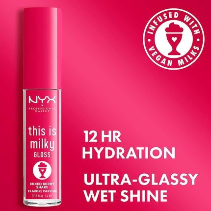 NYX Professional Makeup This Is Milky Gloss 12 Hour Hydration Vegan Mixed Berry Shake Lip Gloss Raspberry Scented